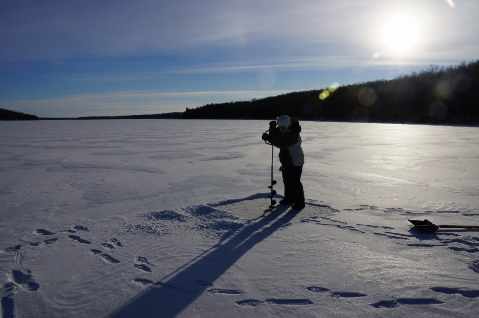 High temperatures during much of the week were below zero.  We did not look forward to cutting a hole in the lake to check the ice.