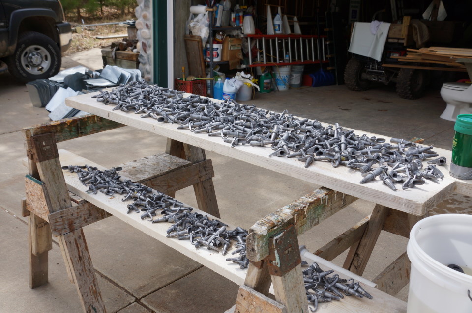 The last tasks (Spiles cleaned, cookers washed, meds (for back pain) lowered) of the 2013 maple syrup season were completed.  