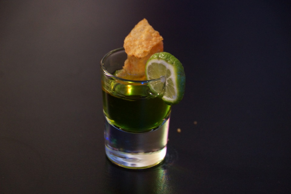 Drinks became more and more distinct.  Both in the ingredients and the use of traditional and nontraditional garnishes.  It was noted that a potato chip does not a good garnish make.  Later in the morning, using a series of bold moves, Ed W. won the surprisingly light "Planet's Cup" in a round of bar rail bowling.  It was close, but the much coveted "Golden Tee" remained at the bar.