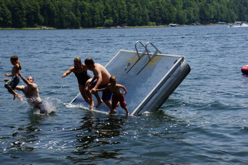 On the water of 79°F Lake Lucerne, rafts were tipped.