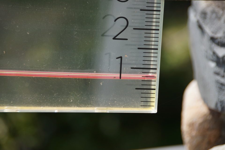 The rain total after the storm was almost an inch (some of which was lost to evaporation before this image was captured).