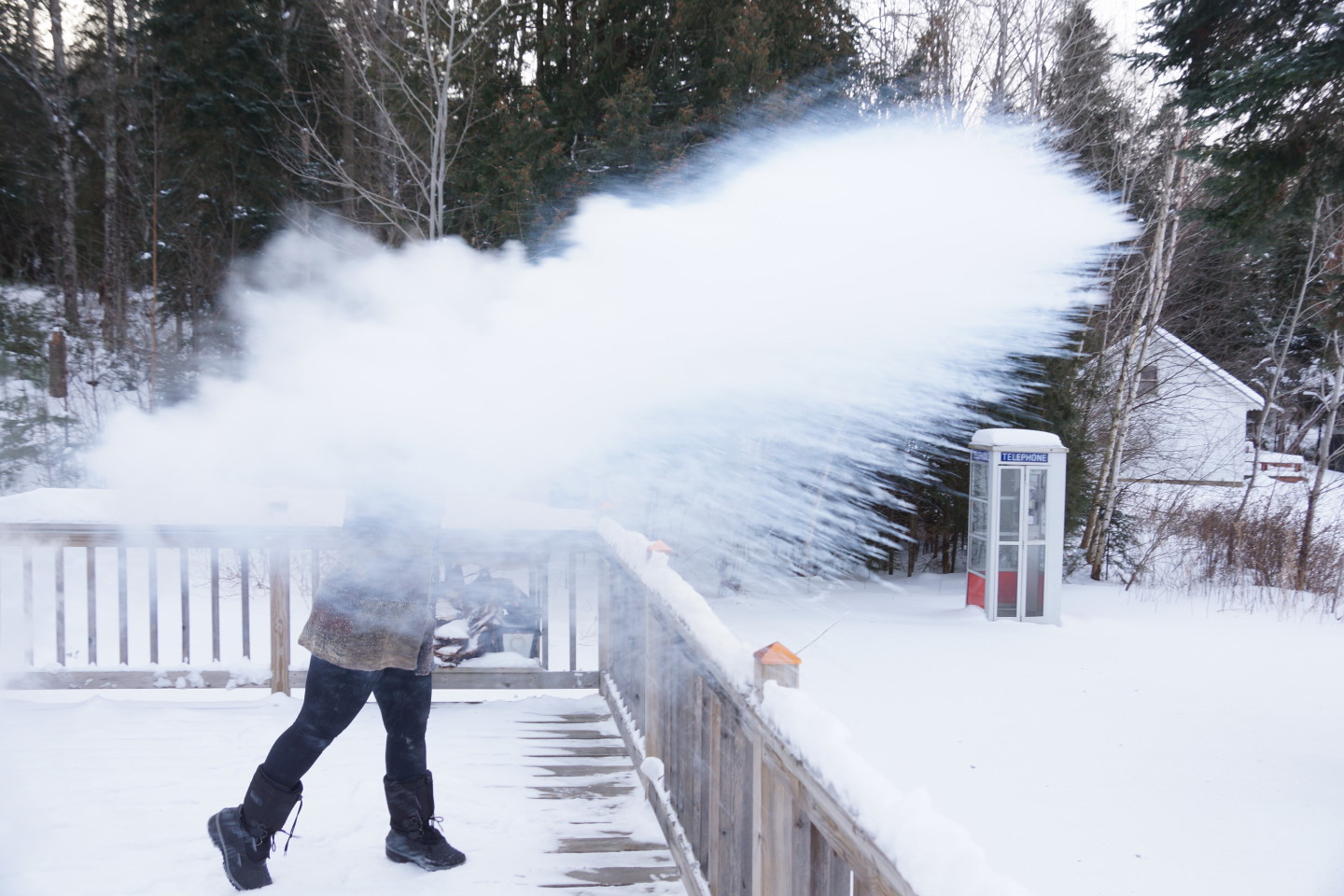 Flinging boiling water into the un-balmy air and watching it freeze before it hits the ground has become the thing to do this winter. 