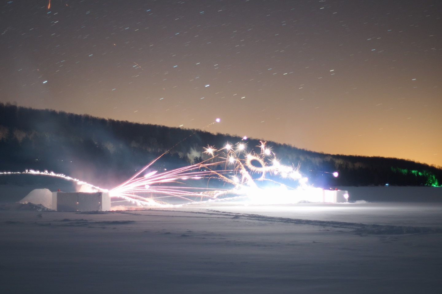 At the lighting of the first fuse, the air was an un-fiery -12°F.  It did not change much during the entire 90 minute, 3000+ rocket match.