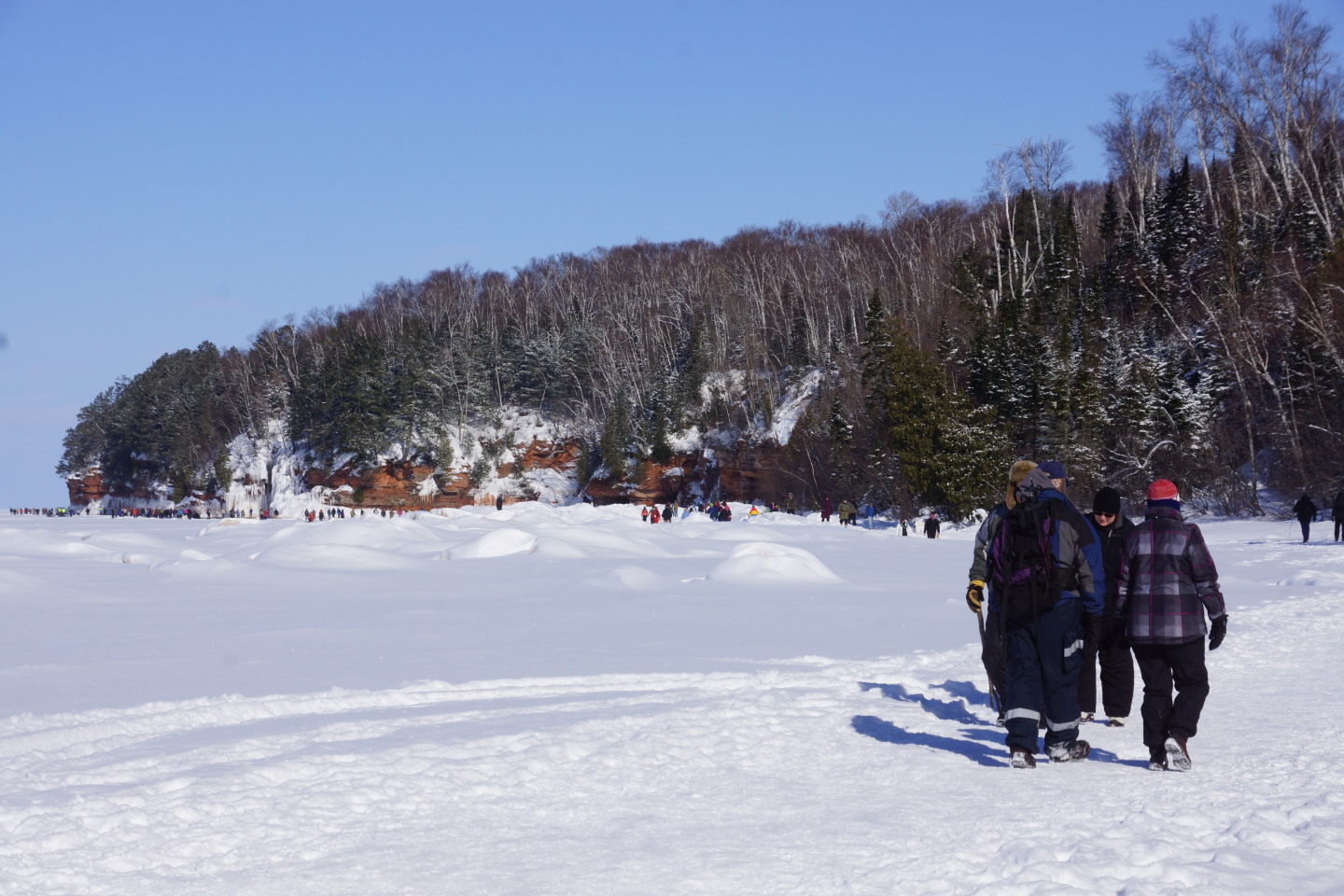 It turns out that these ice caves are not a local secret.  There were more people than at Brule and no lifts.  It's about a 2 mile icy hike to the holes.