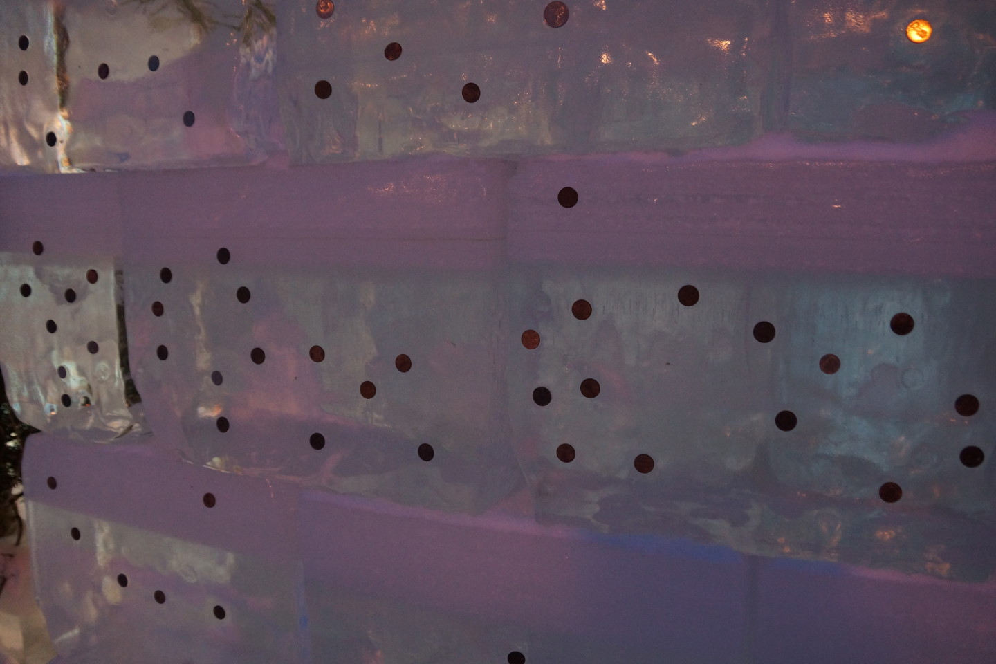 The practice of donating money at the ice castle by sticking coins to the walls amused all.  The coins floating above the ground seemed to defy the laws of nature.  Take that gravity!