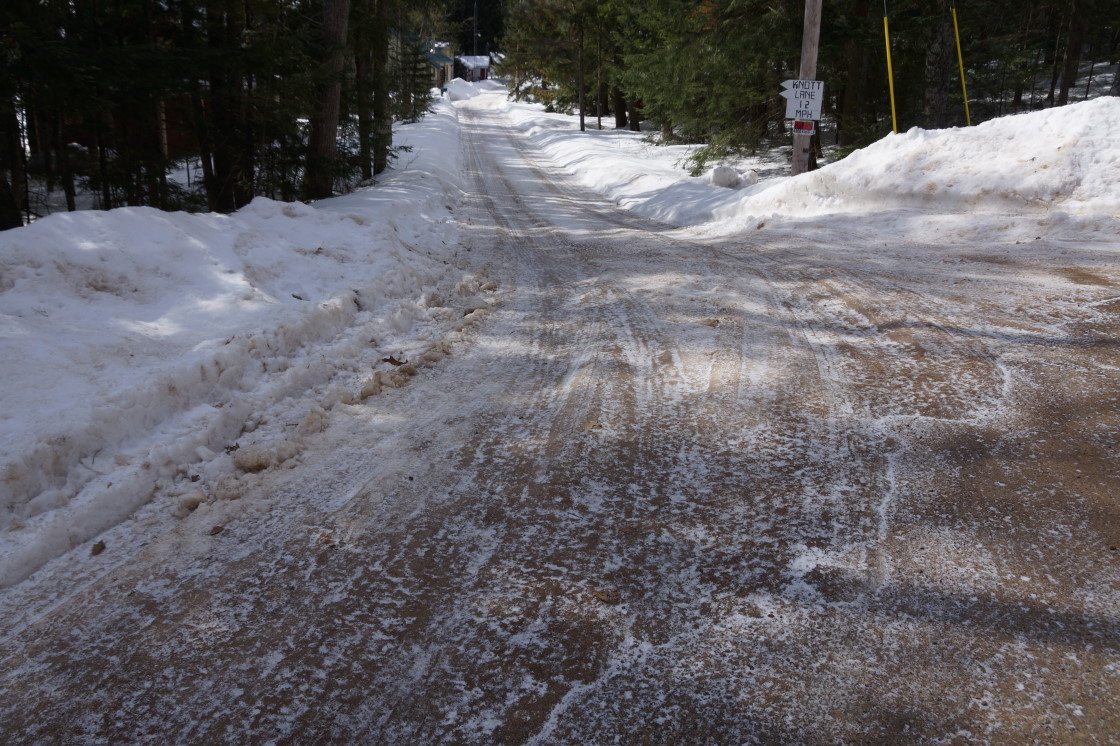 By mid-week, the cold returned. Currently Knott Lane is not so much a road, but a glacier that encroaches onto West Shore Drive.
