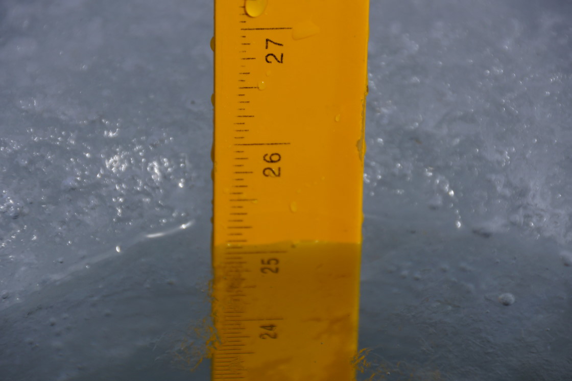 Lake Lucerne is currently covered with 26 inches of very hard ice with two slush layers. It's unlikely the ice will be out before April.