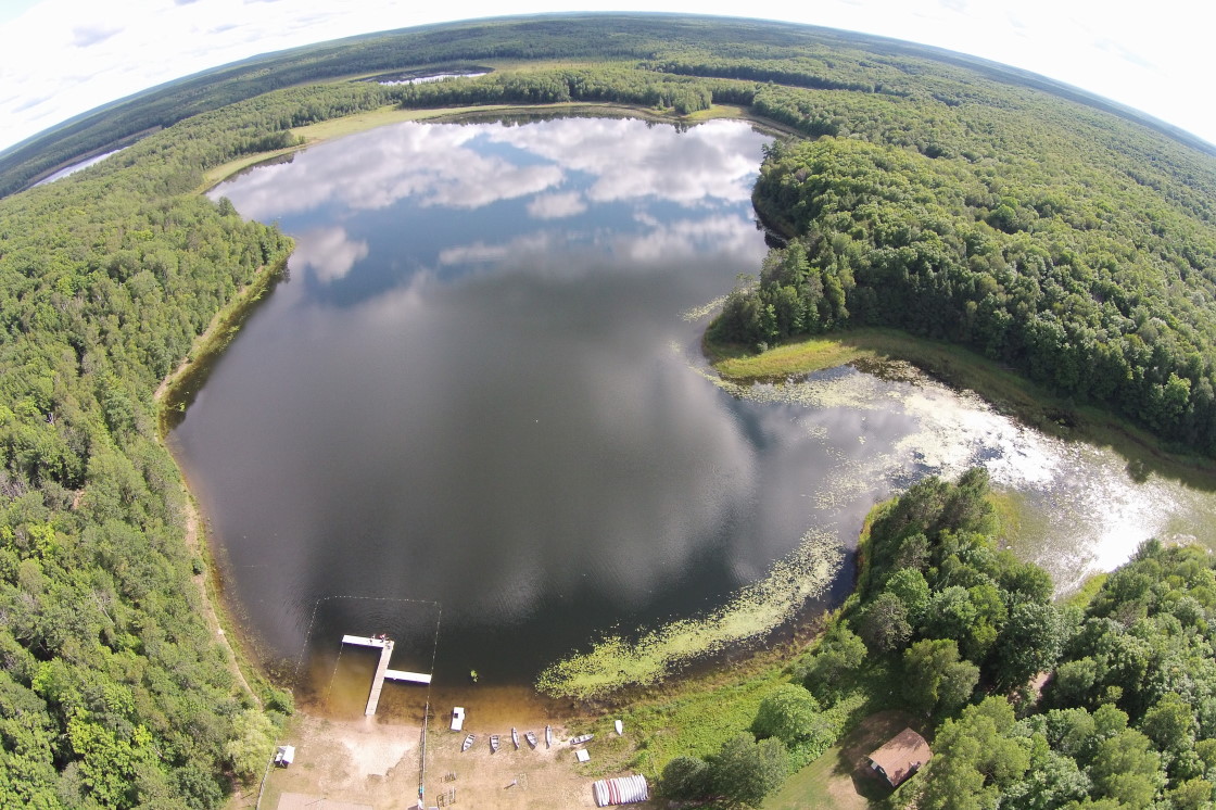 Hardwood lake is almost figure 8 shaped when viewed at this angle. Calm, too. We're looking to get a picture or two of Wabikon, Riley, and the channel that connects them next.