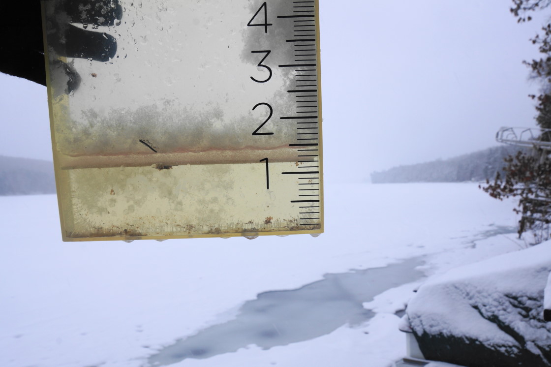 The rain gauge was put out. The plan was, if the weather turned colder, to bring it back in before it froze.