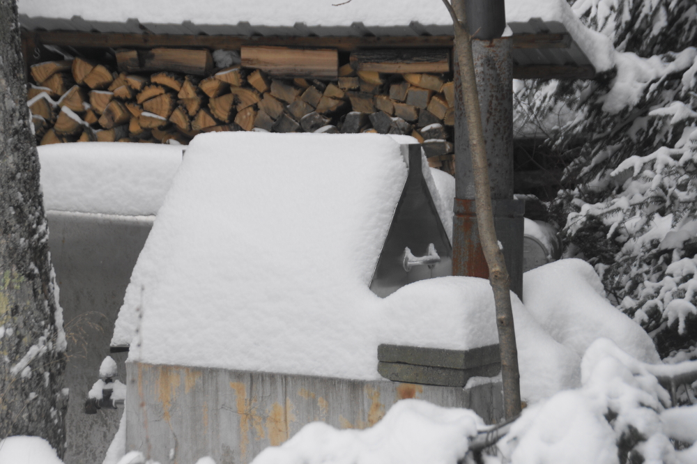 White smothered cooker.<br>The tapping season is far.<br>Wood is cut and cold.