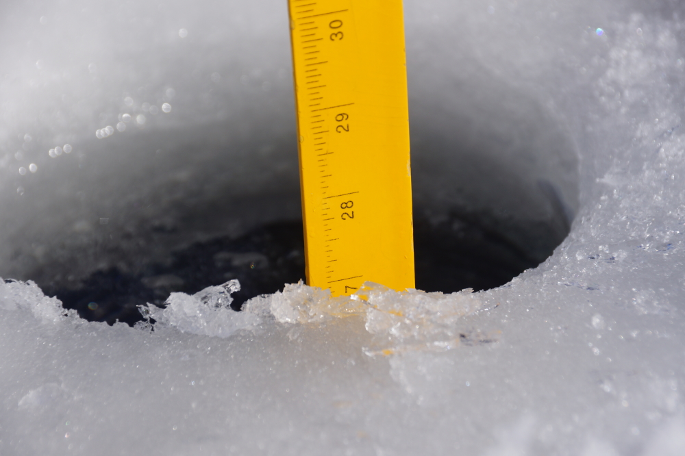 By the weekend, the ice on the lake grew to 27 inches thick. Given the amount of snow left on the lake and the predicted amounts coming, a yard of ice is unlikely but still possible.