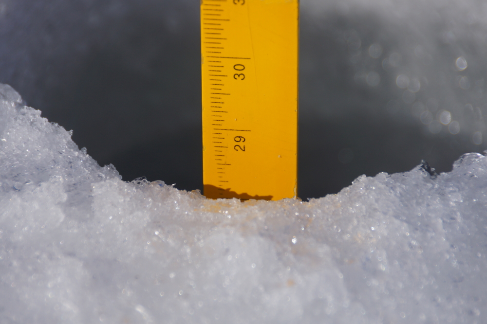 At the start of the week, the ice on the lake topped out at 28 inches thick (!) with the top 3 inches being a frozen ice/snow layer.