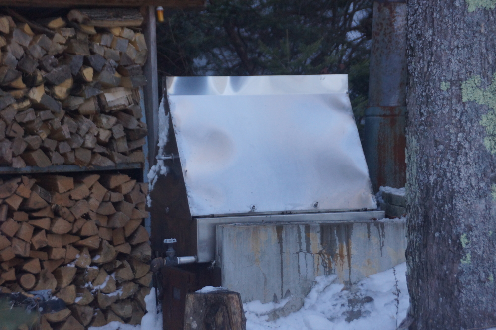 There's still un-warm out there, but the melt reminded most that it's practically spring. Spring, when a young man's fancy lightly turns to thoughts of, among other things,  pancake topping. It may have been a sense of duty. Or it may have been some primal natural compulsion, but the sap cookers were cleaned and made all ready for the syruping season.