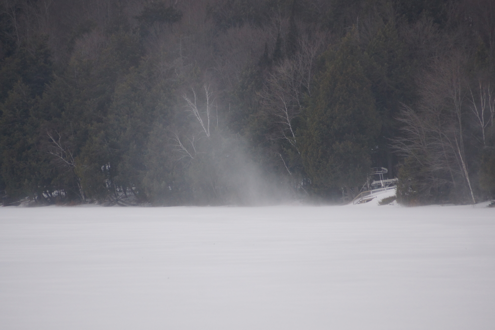 Some snow began to fall. The wind picked up. The lake became populated with an amazing amount of snow devils.