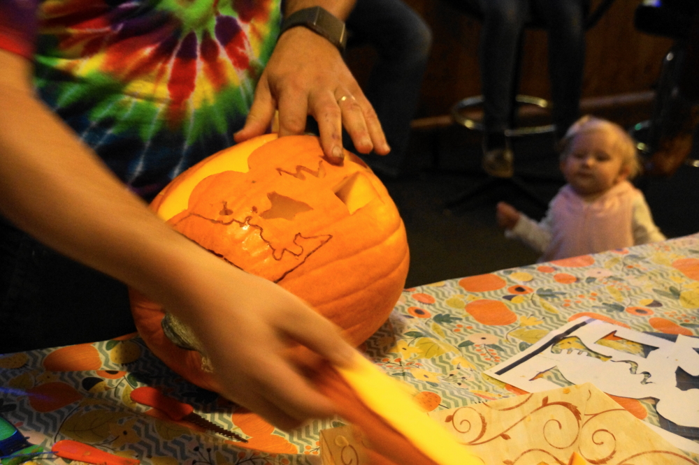 A dozen pumpkins were sculpted, some with printed patterns, but most freehand.