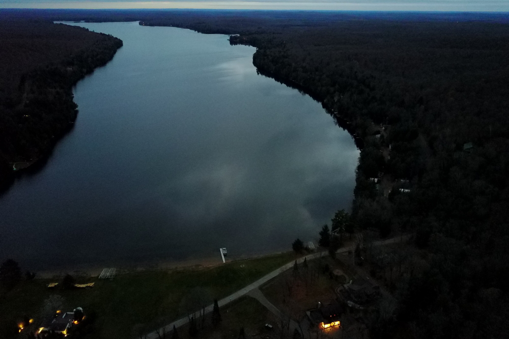 Early in the week, we put the drone up after sunset to see if we could get a night picture of the lake. The video feed from the aircraft was mostly black so framing had to be done by sense of smell. My olfactory sense seems to pull slightly to the right.