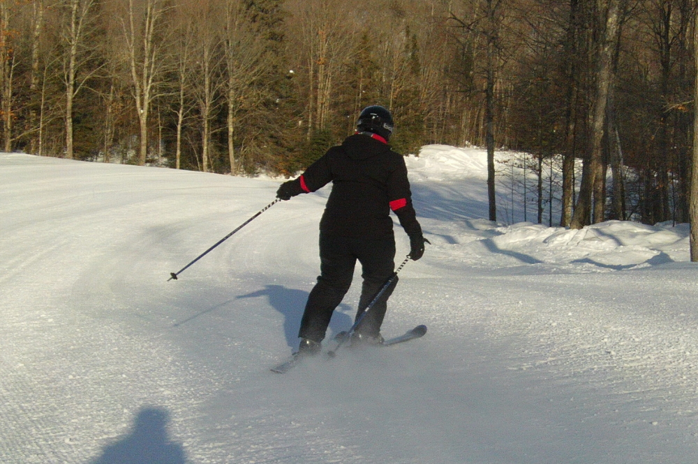 There were a few spots that had loose snow on top, but for the most part, it was like shooting down a steeply pitched corrugated metal roof.