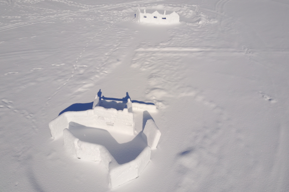 The air warmed a bit midweek. There was also a few inches of snow.  Ice forts on Lake Lucerne have enjoyed the previously crispy weather and the tops of the walls grew about 3 inches higher.