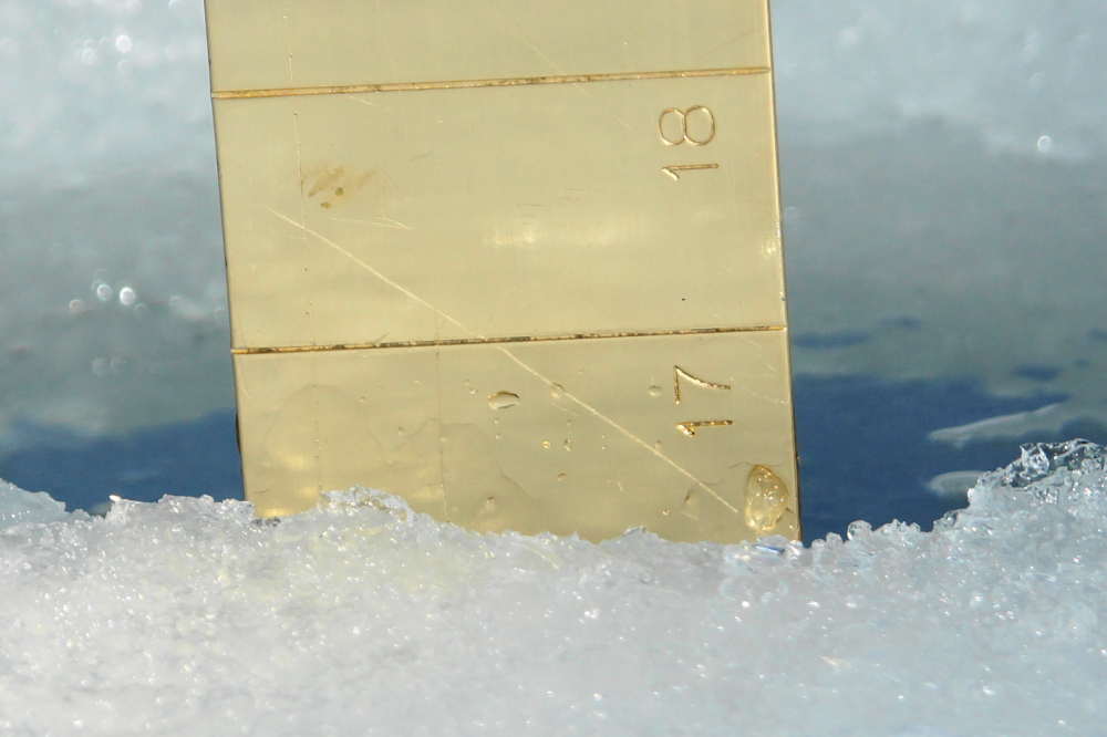 The ice under those drifts was checked after the coldest night. If 16.5 inches is the maximum lake ice this year, it's going to be an early ice-out.