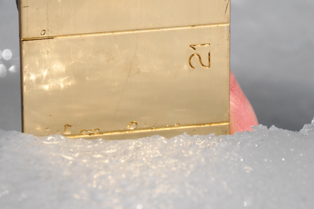 There's just over 20 inches of ice currently covering the lake. That's up about an inch from last week. At this rate, we'll have about a yard of ice on the lake by July. Get those "After May 10th" dates in this year's ice-out contest before they're all snapped up.