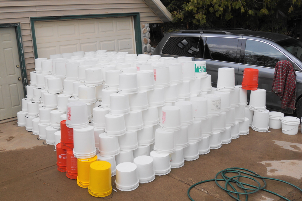 By Saturday evening, an impressive pile of buckets were clean and drying in the setting sun.