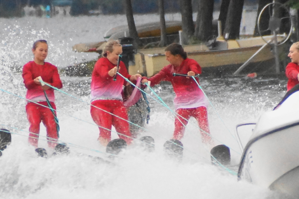 It started mid-show with a pyramid. The water was the roughest it has been this year. A climber made it to the top of some shoulders then slipped. She was caught on the way down by base skiers that showed more balance and strength than I thought possible.