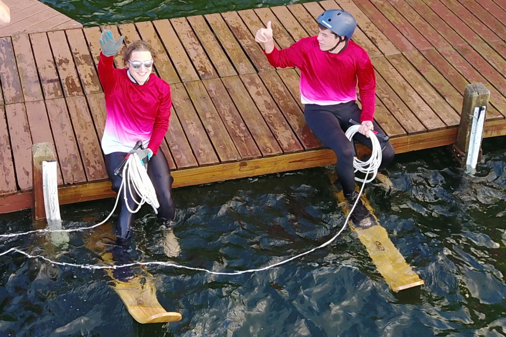 The rough water did not scare the team with some even taunting the lake by donning sunglasses before their act.