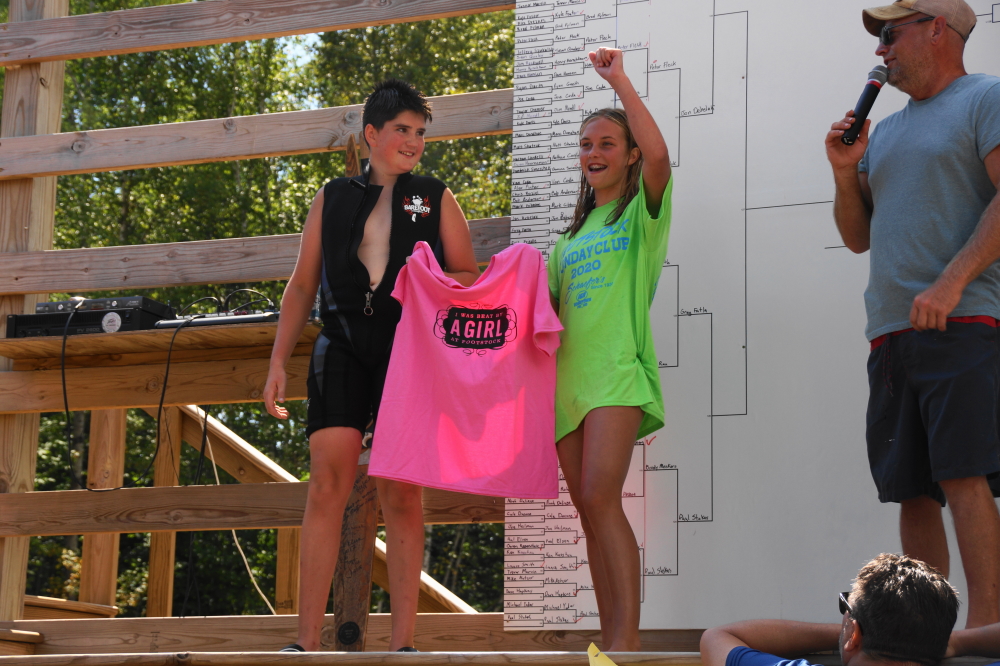 The best is the pink "I got beat by a girl" shirt that gets awarded to every guy that takes the silver in a co-ed run. 