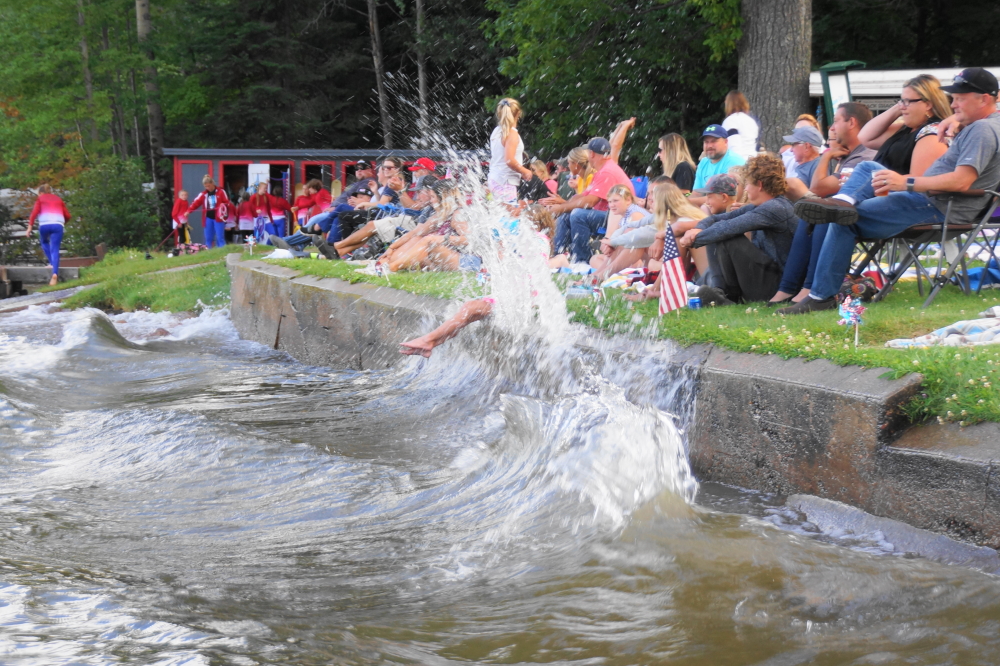 The lake level has fallen about 4 inches over the last 2 weeks, but as some spectators can attest, it's still very high.
