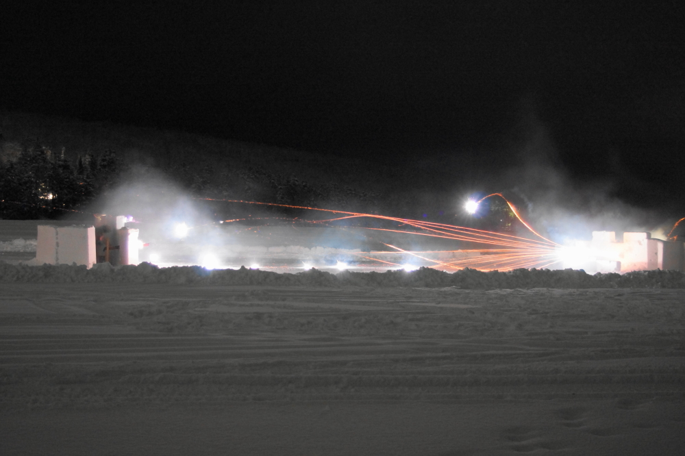 The smooth, snowless area between the forts favored lower "skip shots". So accurate were these rockets, that the knee wall in front of the southern fort actually caught fire around mid-war.