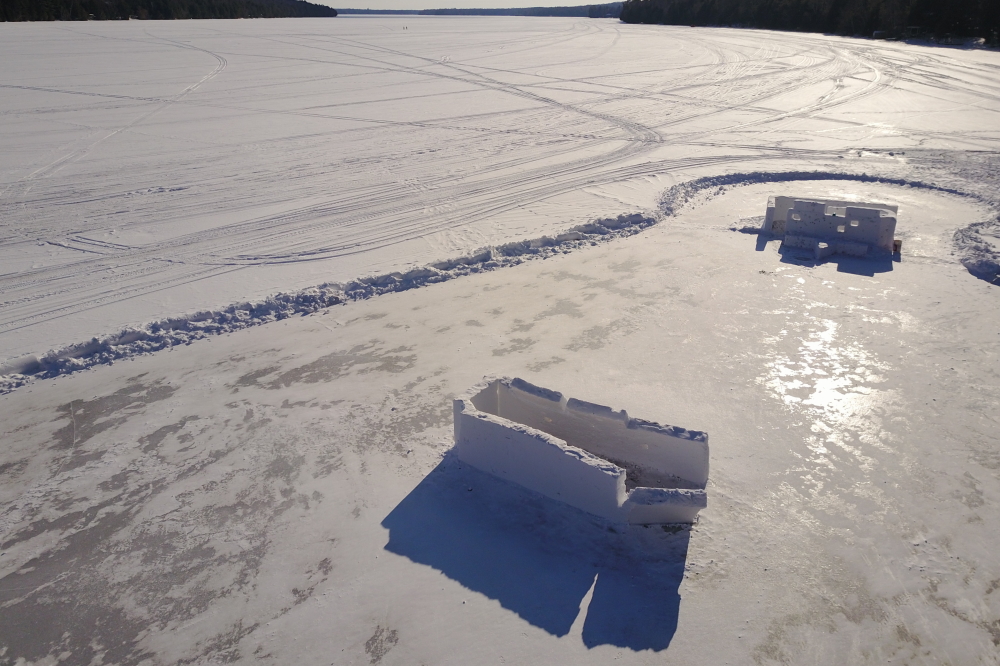 The bottle rocket war forts still dominate the lake's North end.