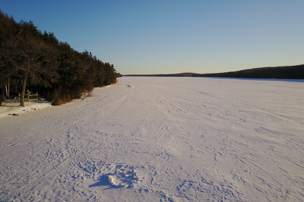The fishing shelter that had occupied the North end of the lake has moved on.