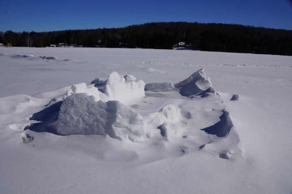 The thaw has not been kind to the remaining fort, but then it seldom is. It's currently a warm week away from being transformed into just another lump on the ice.