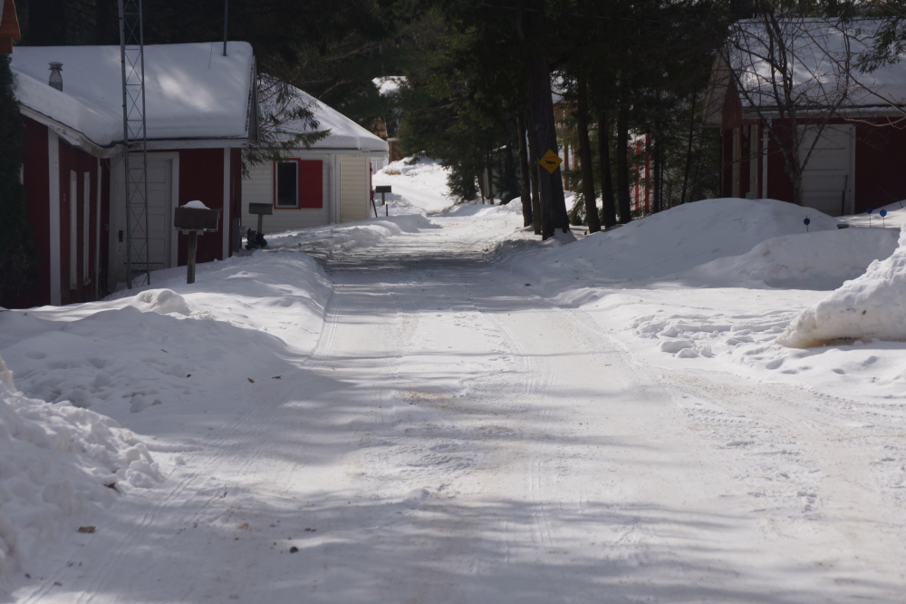 Not so much on Knott Lane. Shade preserved the afternoon slush and cold nights and mornings turned that slush to very hard, very lumpy ice.