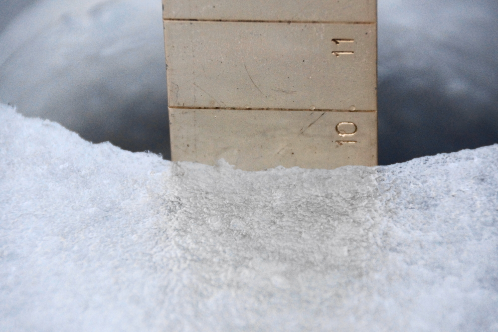 There's currently 9.5 inches of much better ice than the lake had last week. The insulating snow layer mostly melted and then refroze making the top 5 inches much more solid than the airy slushy stuff we had a week before.