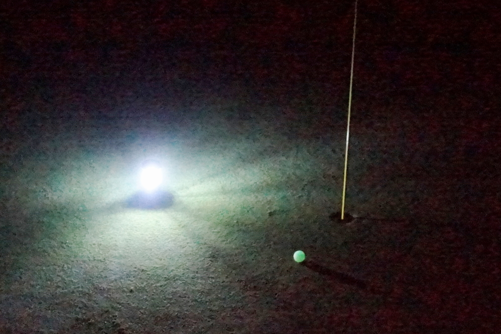 The best part was Mrs Nemo laying 3 a foot from the cup on One. It could be that sunlight is a crutch for chump golfers (or people that want to see the high degree of blue-ity of their gloves).