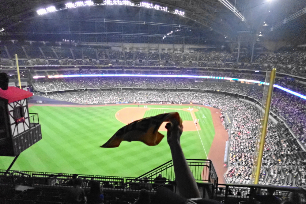 On Tuesday, we journeyed  a few miles south of Wabeno to see if some local baseballers could extend their season into the playoffs as a divisional winner.  They closed the roof to keep the rain out, turned on electric lights for seeing, and passed out towels for twirling.