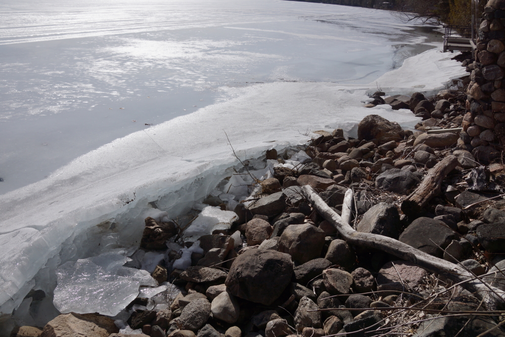 The lake ice continued to push up onto the shore.