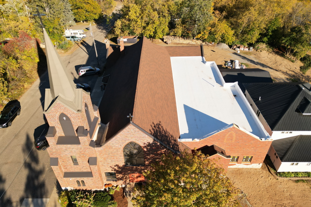 Just to the east of the lake, St Leonard's addition is coming along. 