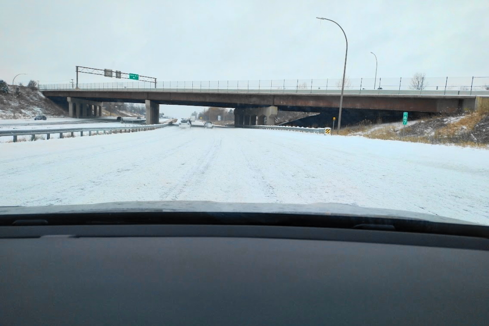 We took "advantage" of the weather to drive a loaner car to Council Bluffs to pick up Mrs. Nemo's repaired KIA. The storm hit Minnesota harder. The  interstate's condition around Minneapolis added an hour to a 9.5 hour trip.