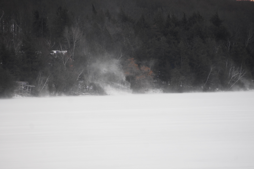 With the warmer air came a little snow and a lot of wind. Last Tuesday, gusts had snow devils dancing north on the lake all day.
