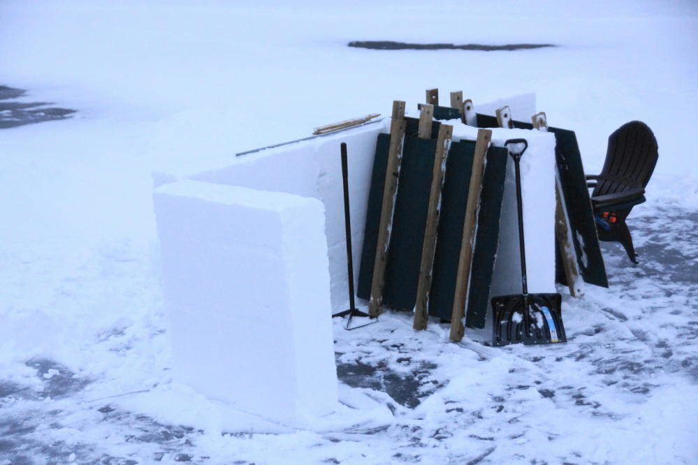 A colder Saturday produced a mostly frictionless surface on the lake. Wall construction (and the wall construction crew) suffered greatly.