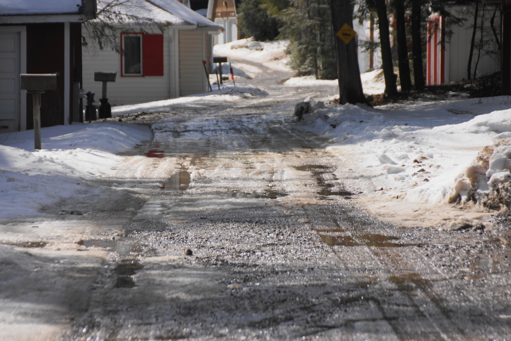 The ice that has covered Knott Lane for months slushified and the path turned more mushy and less treacherous.
