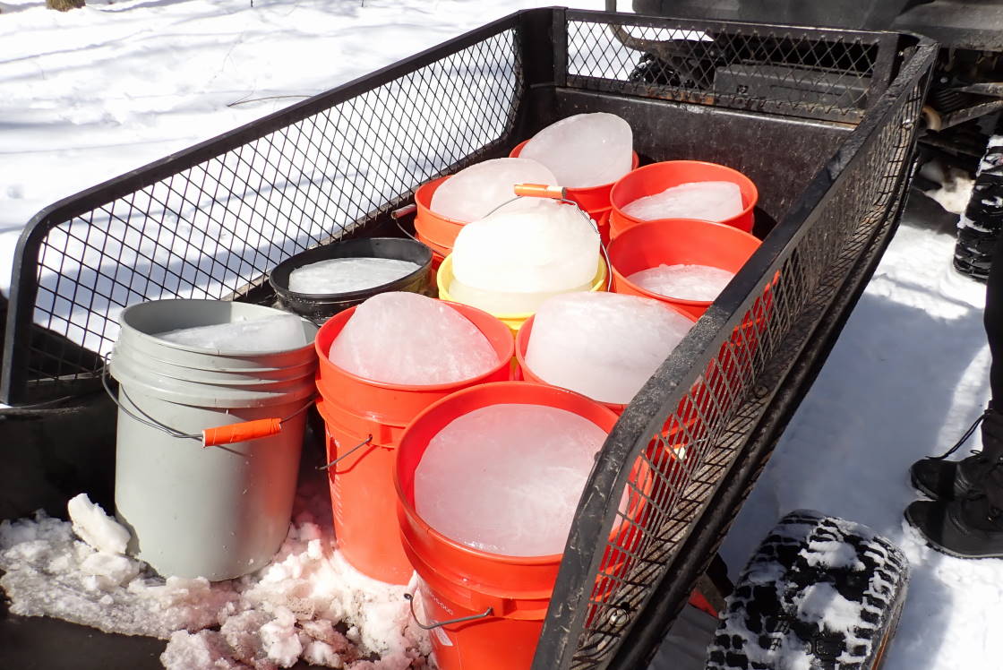 Much sap ice was taken out of the woods and carted to the melters/cookers.