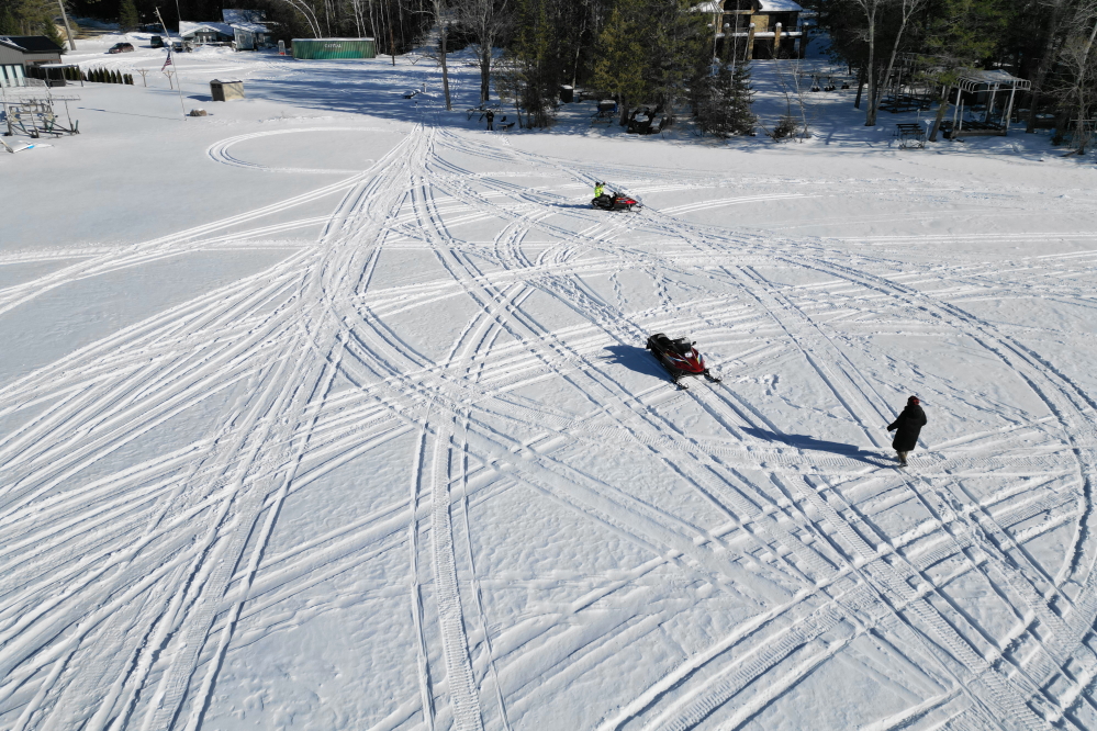 Despite the above freezing temperatures, there's still plenty of tracked up snow on the lake.