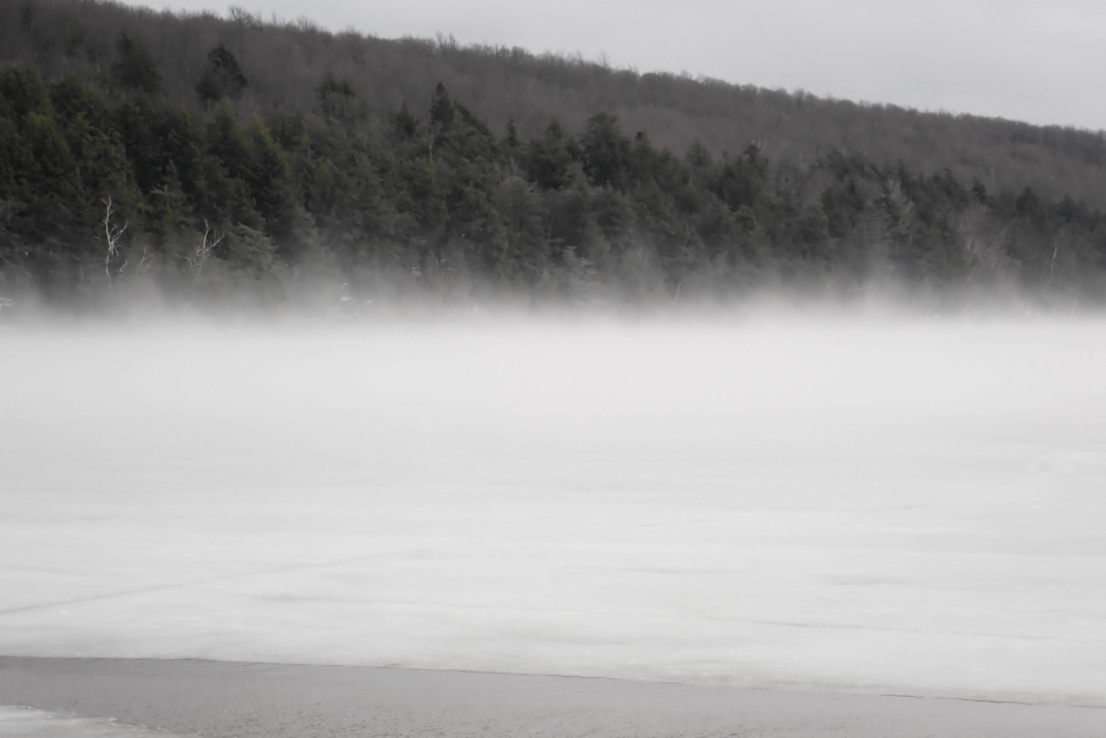 Sunday's humid air combined with the ice cover on Lucerne and a strong wind from the south produced an almost continuous stream of fog crashing onto the north shore of the lake.