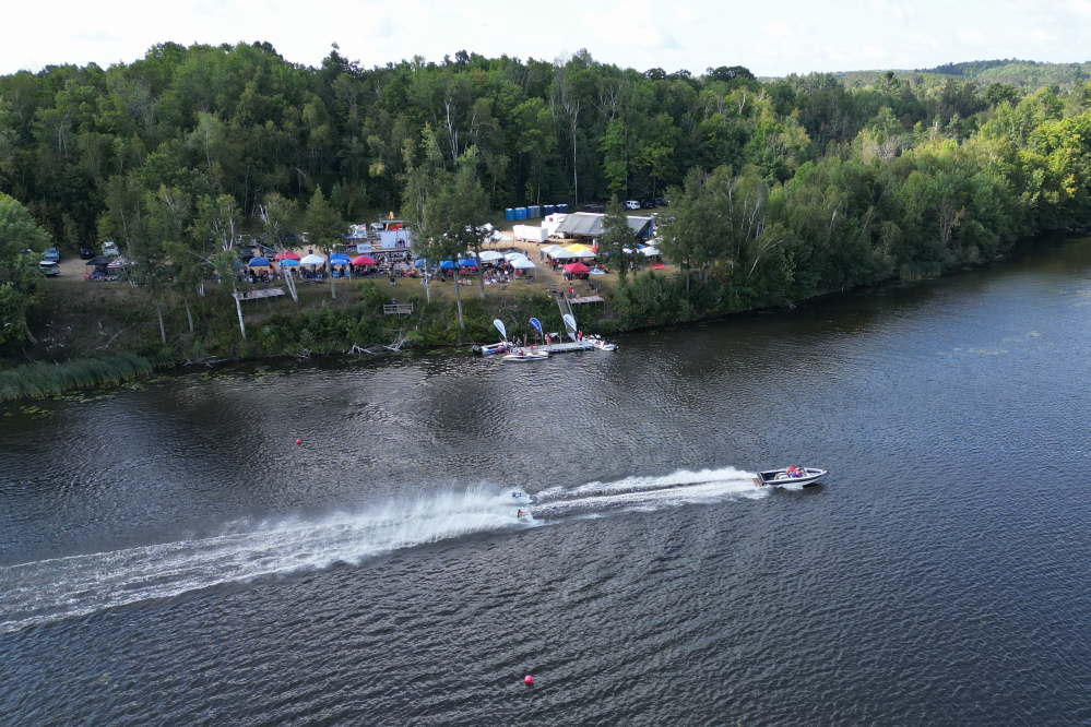 A strong wind buffeted the drone and kept the runs short.